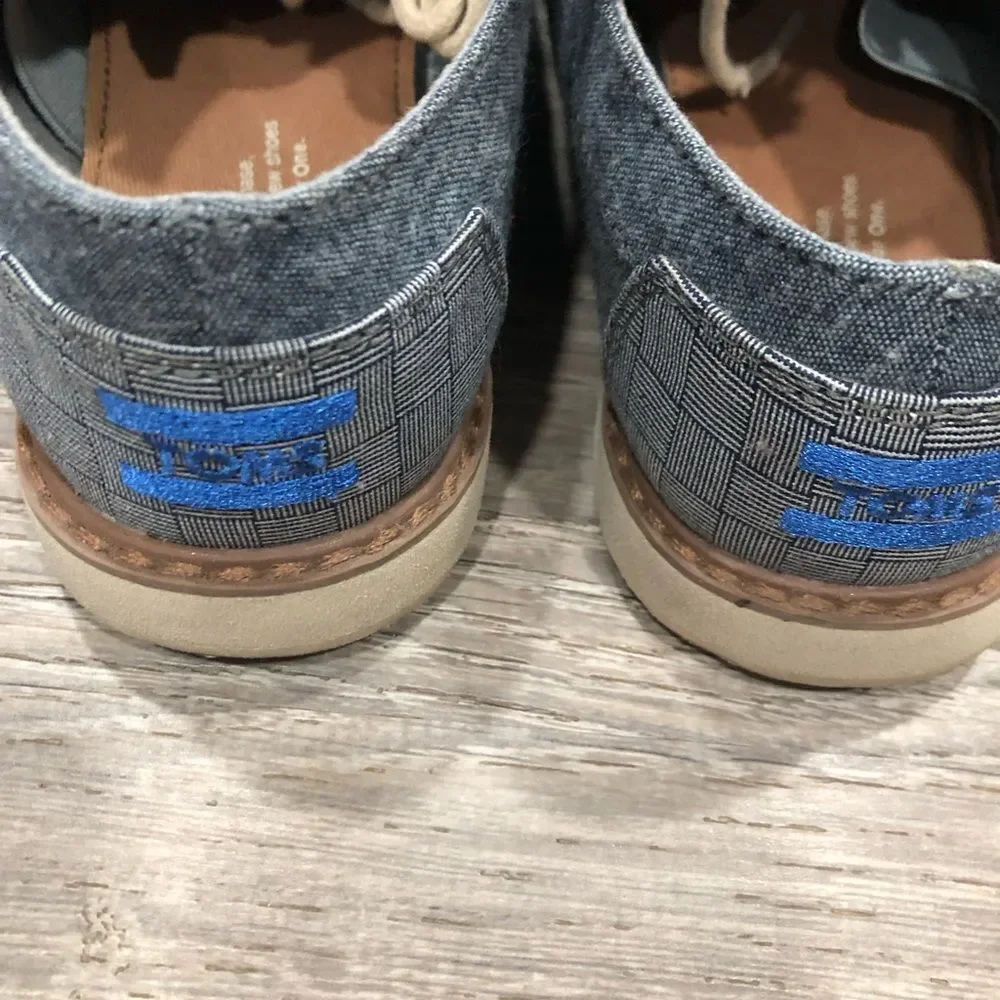 TOMS Brogue Kids Youth‎ Boys Blue Denim Casual Oxford Dress Shoes Size 4Y